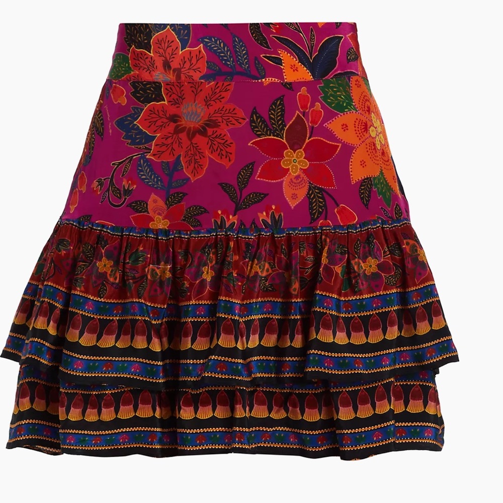 NEW! Farm Rio Tropical Tapestry Ruffled Miniskirt, SIZE MEDIUM. 0775